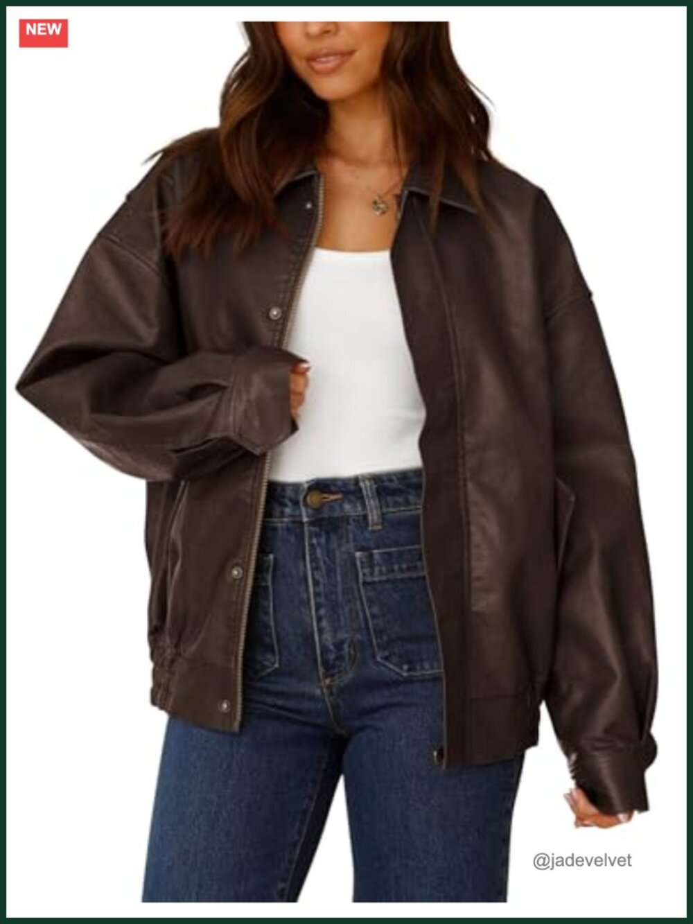 Faux Leather Motorcycle Jacket Open Front Zip Up Oversized Biker Coat Women